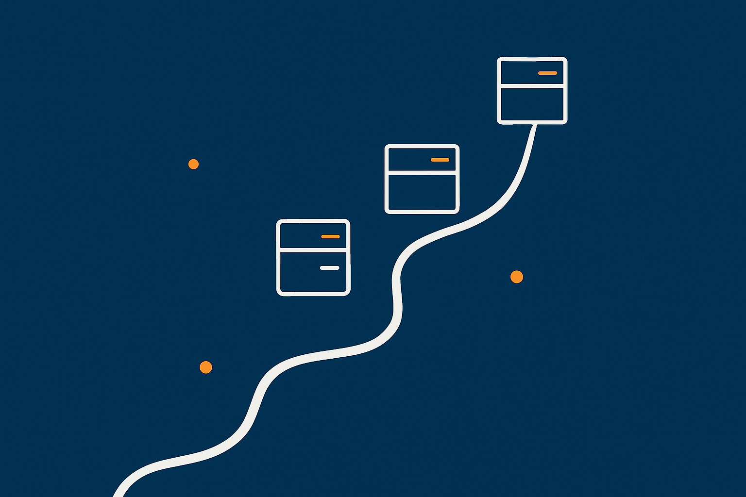 An abstract flow or path that represents a UK SME progressing from a simple site on a smaller plan to more advanced hosting as the business grows.