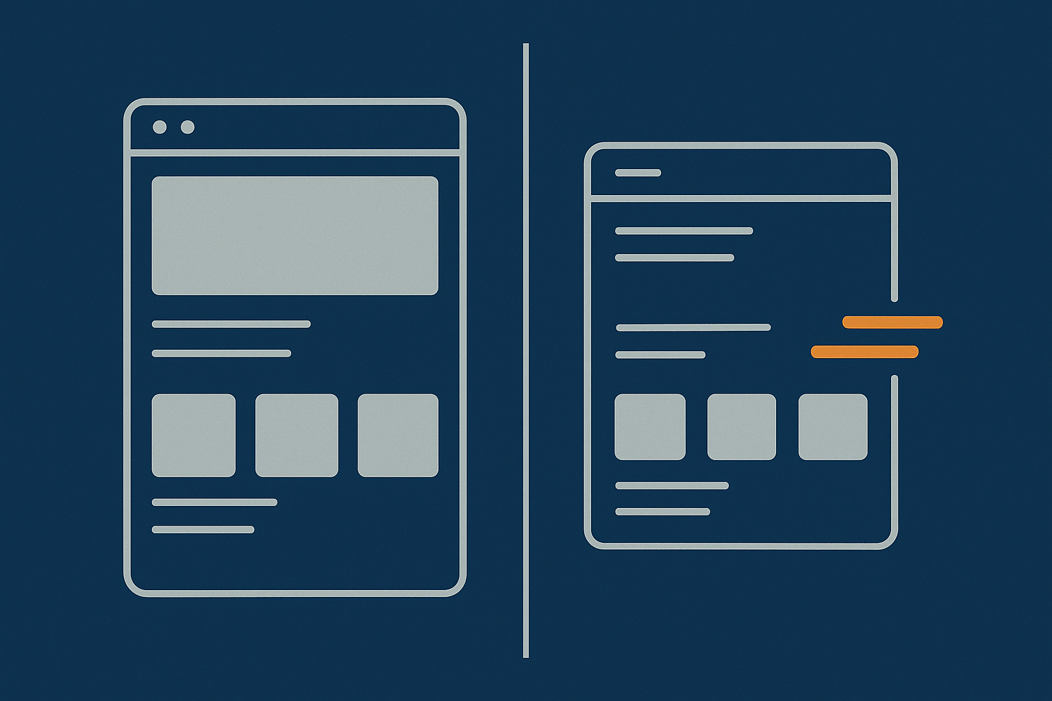 A side‑by‑side conceptual illustration comparing a heavy unoptimised page full of large images with a lighter, optimised version using modern formats, suggesting reduced page weight and faster loading.