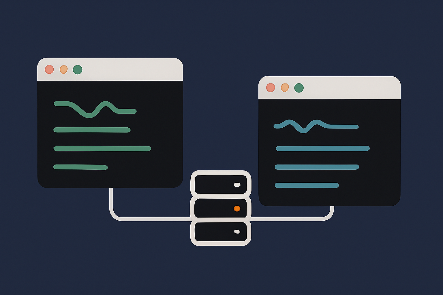 Side by side abstract terminals representing apt on Debian/Ubuntu and yum/dnf on RHEL family systems, to visually distinguish the two main update paths.