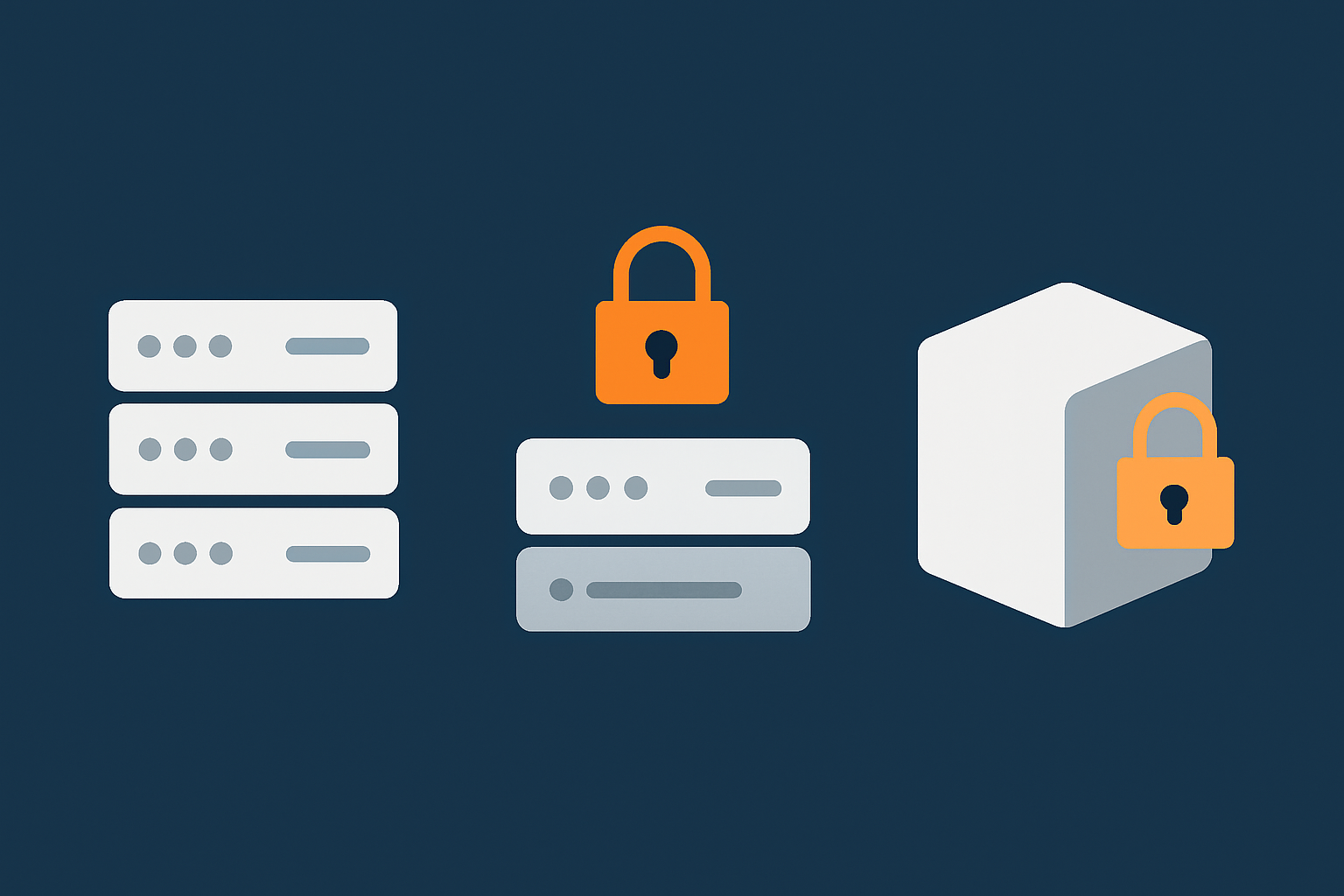 A side by side comparison graphic to visually differentiate shared hosting, VPS and virtual dedicated servers from a security and isolation perspective.