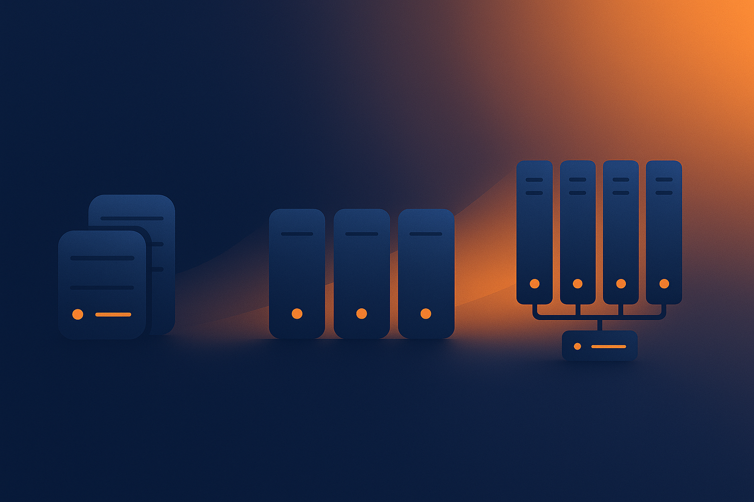 A spectrum style graphic comparing shared hosting, VPS/virtual dedicated servers and enterprise setups in terms of control vs responsibility and typical failure points.