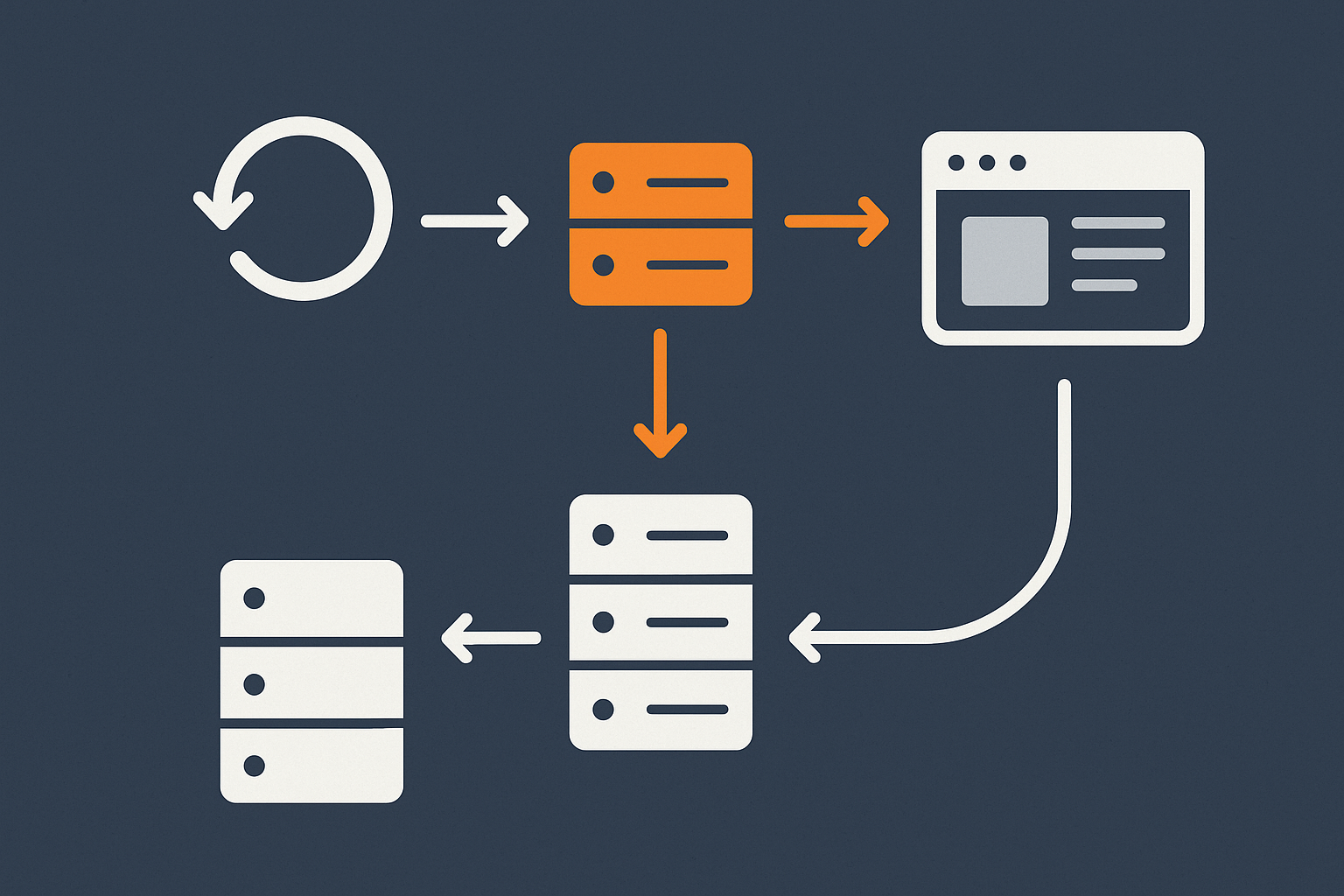 A flow diagram showing a backup being restored into a staging environment first, then promoted to live, to help readers visualise a safe restore process.
