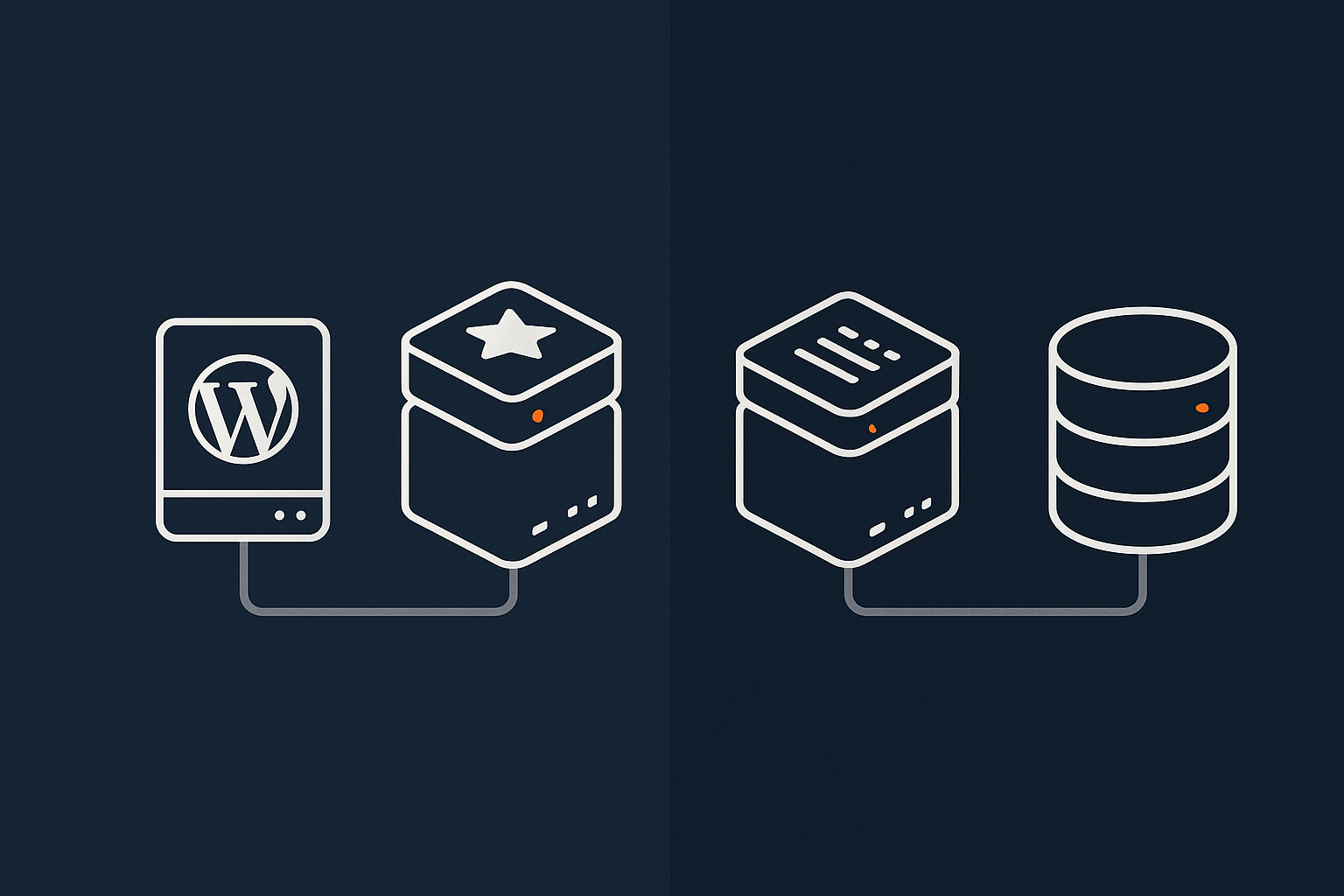 An abstract comparison graphic showing two side‑by‑side blocks representing Redis and Memcached, indicating that both sit between WordPress and the database.