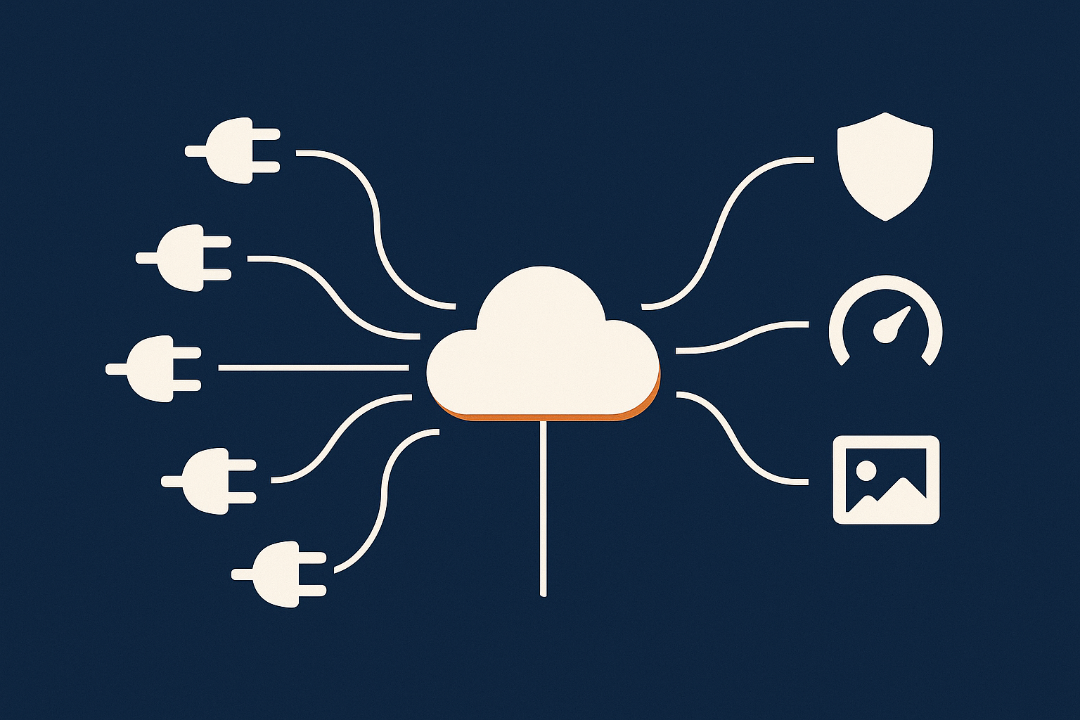 A conceptual diagram showing which responsibilities can move from plugins to hosting platform features such as caching, security and bot filtering.