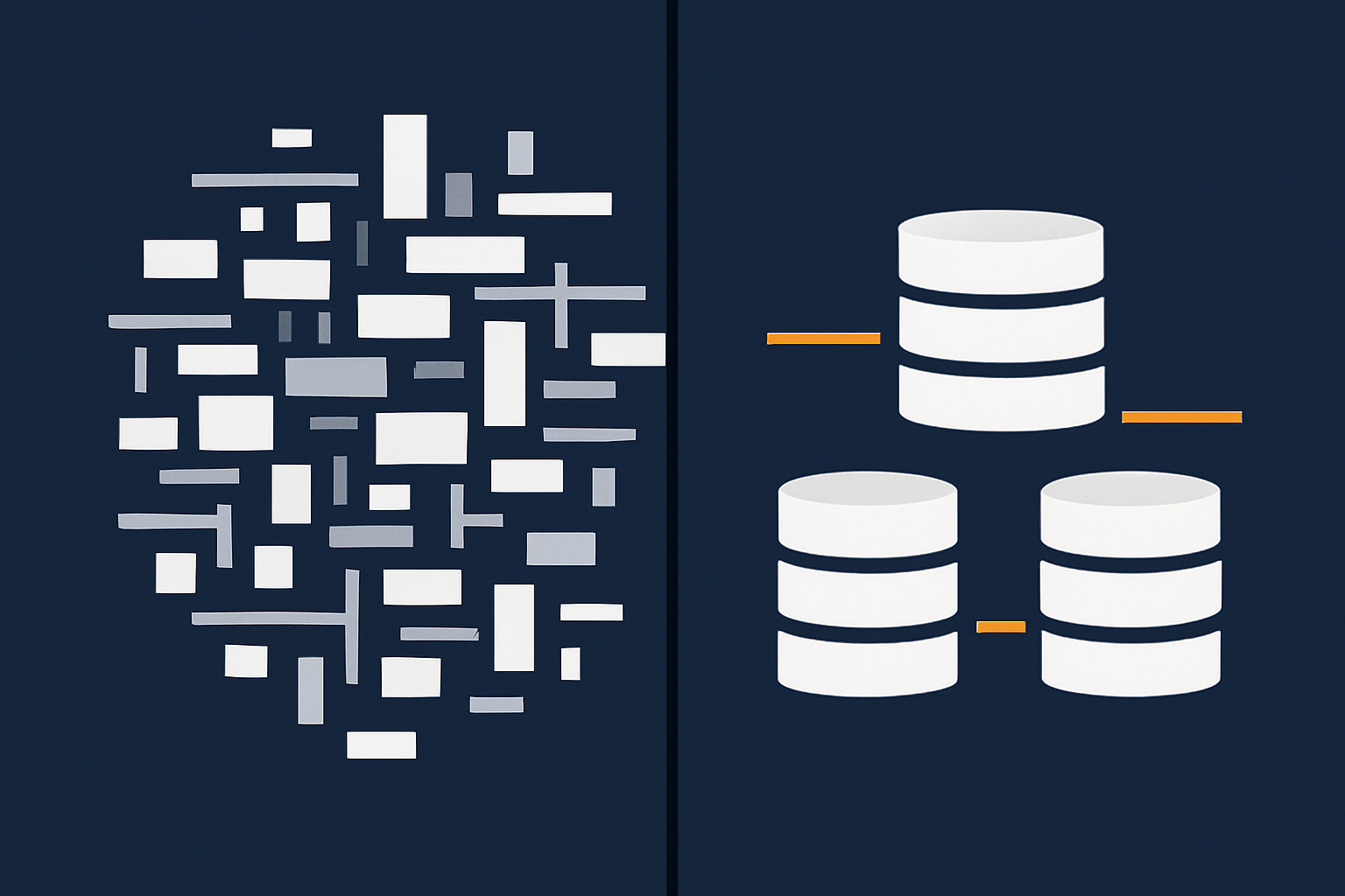 An abstract visual comparing a heavy, cluttered database to a streamlined one, with implied improvements in speed and lower server load.