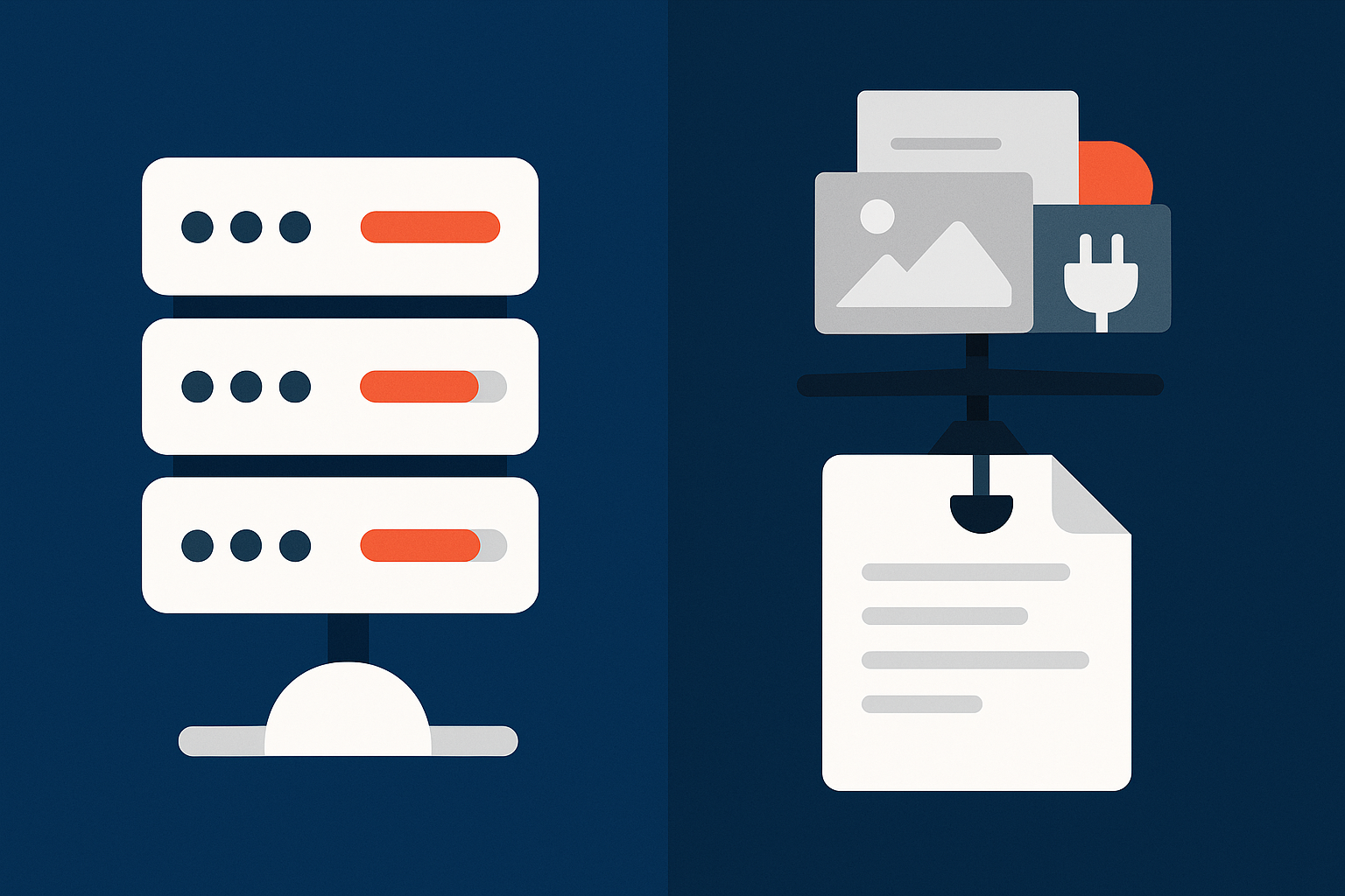 A visual comparison of two slowdowns: one where the server is overloaded, and one where the front‑end (theme/plugins) is heavy, to help readers see the difference between hosting and site‑level issues.