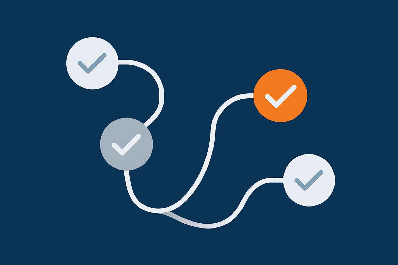 An abstract checklist or workflow path representing ongoing optimisation steps like updates, audits and tests for product pages.