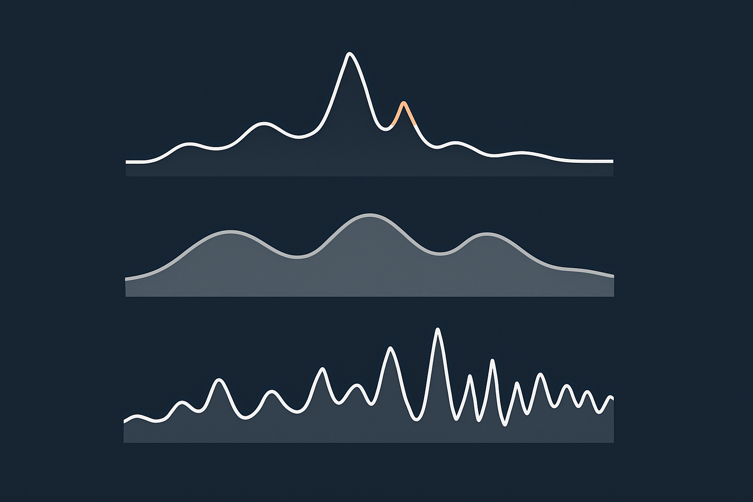 Abstract representation of CPU, RAM and disk I/O graphs, to help readers visualise what sustained saturation vs short spikes might look like on their hosting panel.