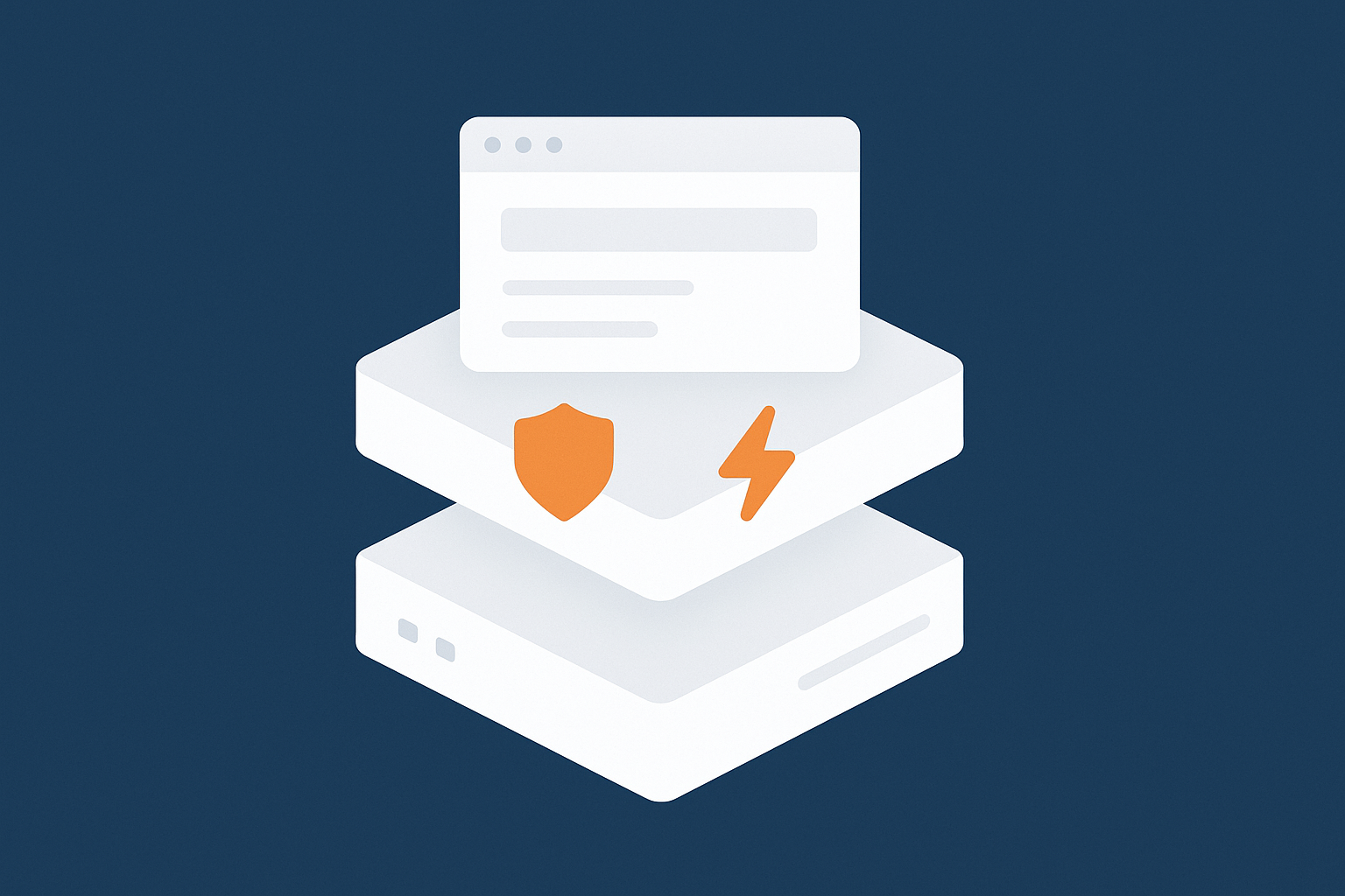 Layered diagram of a WordPress hosting stack showing a network edge or acceleration layer in front of the origin server, highlighting caching and bot filtering for page builder sites.