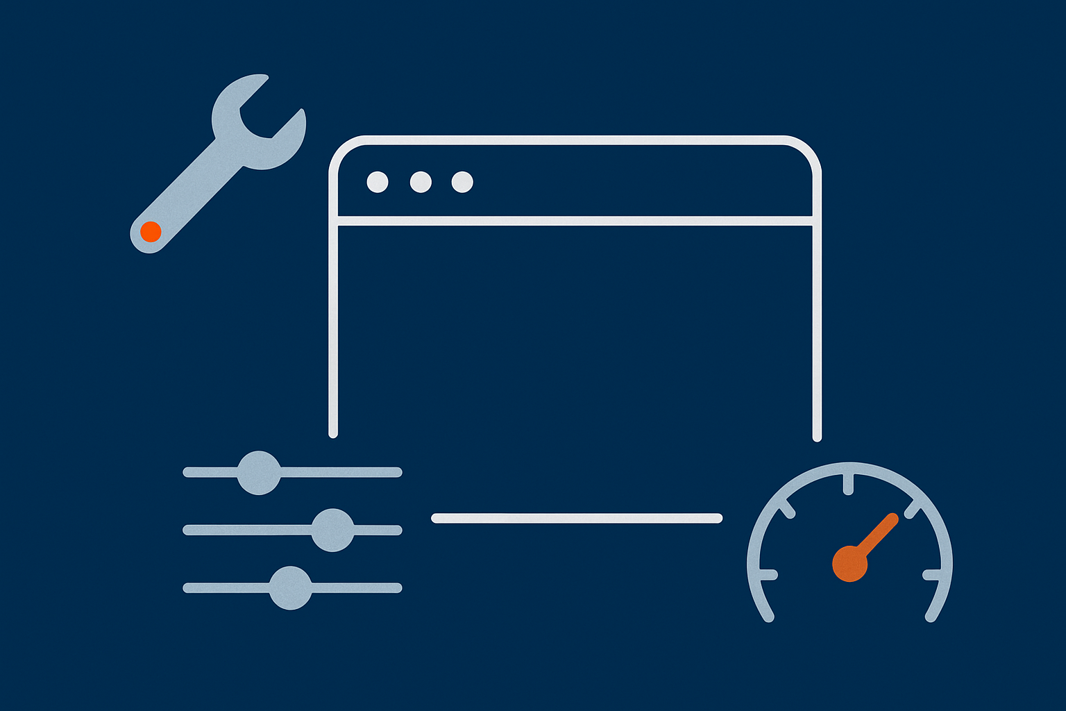 Concept image representing tuning and optimisation of an existing WordPress site, rather than rebuilding, with tools around a website outline.
