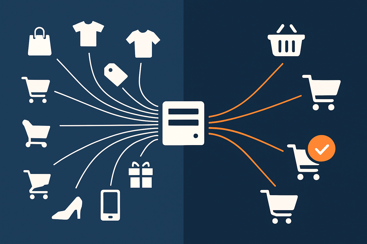 A split visual comparing heavy search/filter activity on one side and critical checkout traffic on the other, both drawing from the same server resources to show how busy search can affect orders.