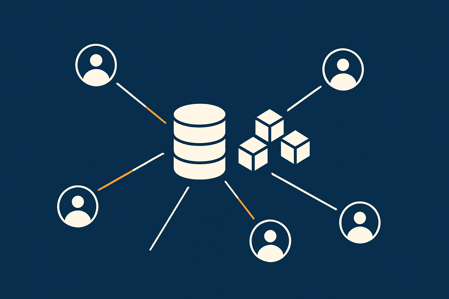 An abstract illustration of WooCommerce sessions being stored and fetched from the database and an object cache, emphasising the relationship between visitors, sessions and storage.