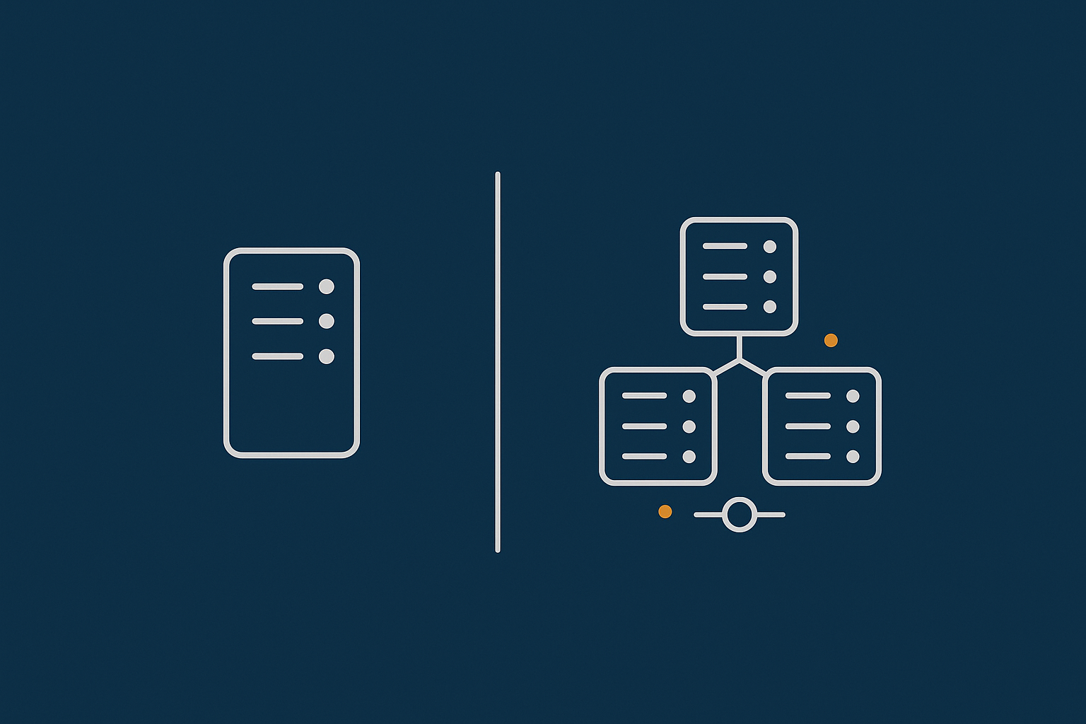 A side‑by‑side comparison illustration of a single server setup versus a more redundant multi‑server or high availability setup, visually hinting at different risk levels without scores.