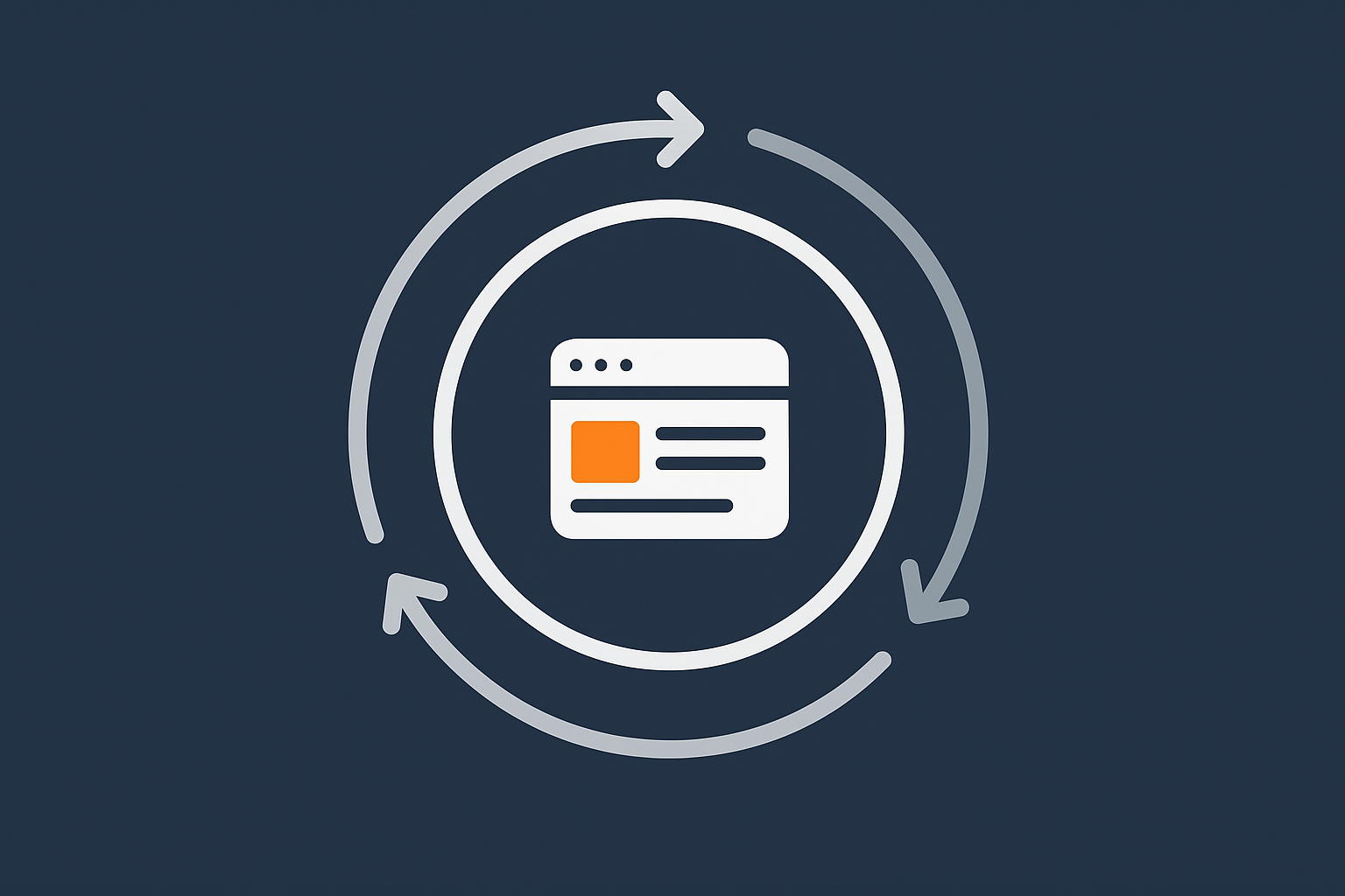 An abstract representation of a recurring maintenance cycle, with weekly, monthly and quarterly loops feeding into a central fast WordPress site icon.