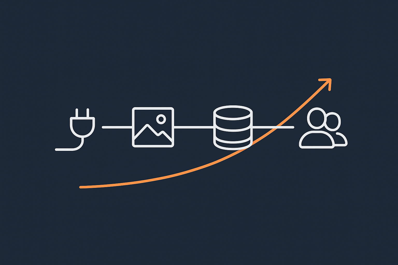 A simple timeline style diagram showing a WordPress site gradually gaining plugins, content, traffic and background tasks, with page load time slowly climbing to illustrate why performance drifts.