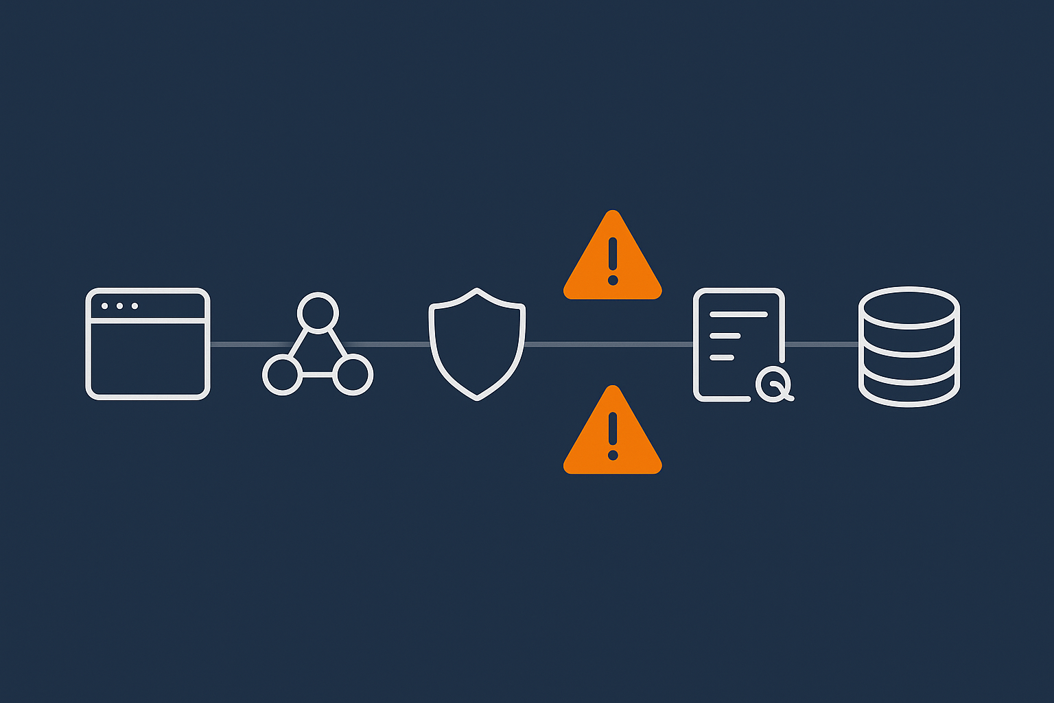 A user journey style diagram where a page load passes through DNS, TLS, caching, web server and database, with small ‘bottleneck’ icons where latency or throughput problems can occur.