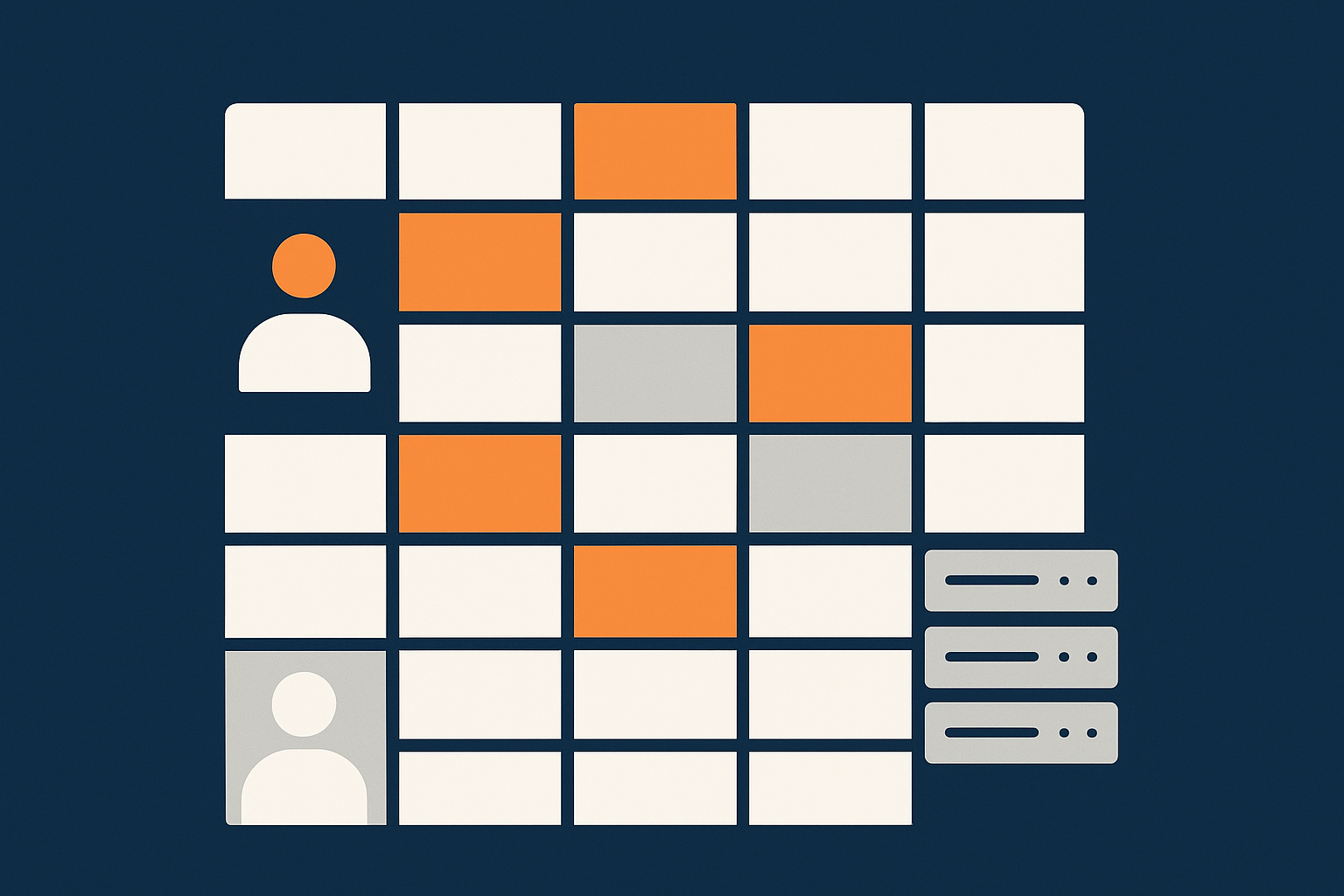 A simple matrix style visual showing different responsibility areas (infrastructure, OS, application, data) against two abstract roles (host vs customer), to make the idea of RACI tangible without actual labels.