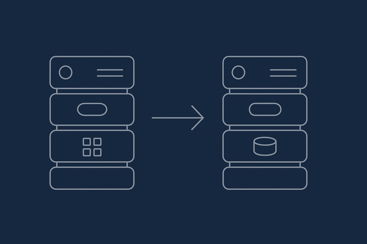 Side‑by‑side schematic of the old and new WooCommerce hosting stacks, highlighting web server, PHP, database and storage so readers can visualise what is being recreated.