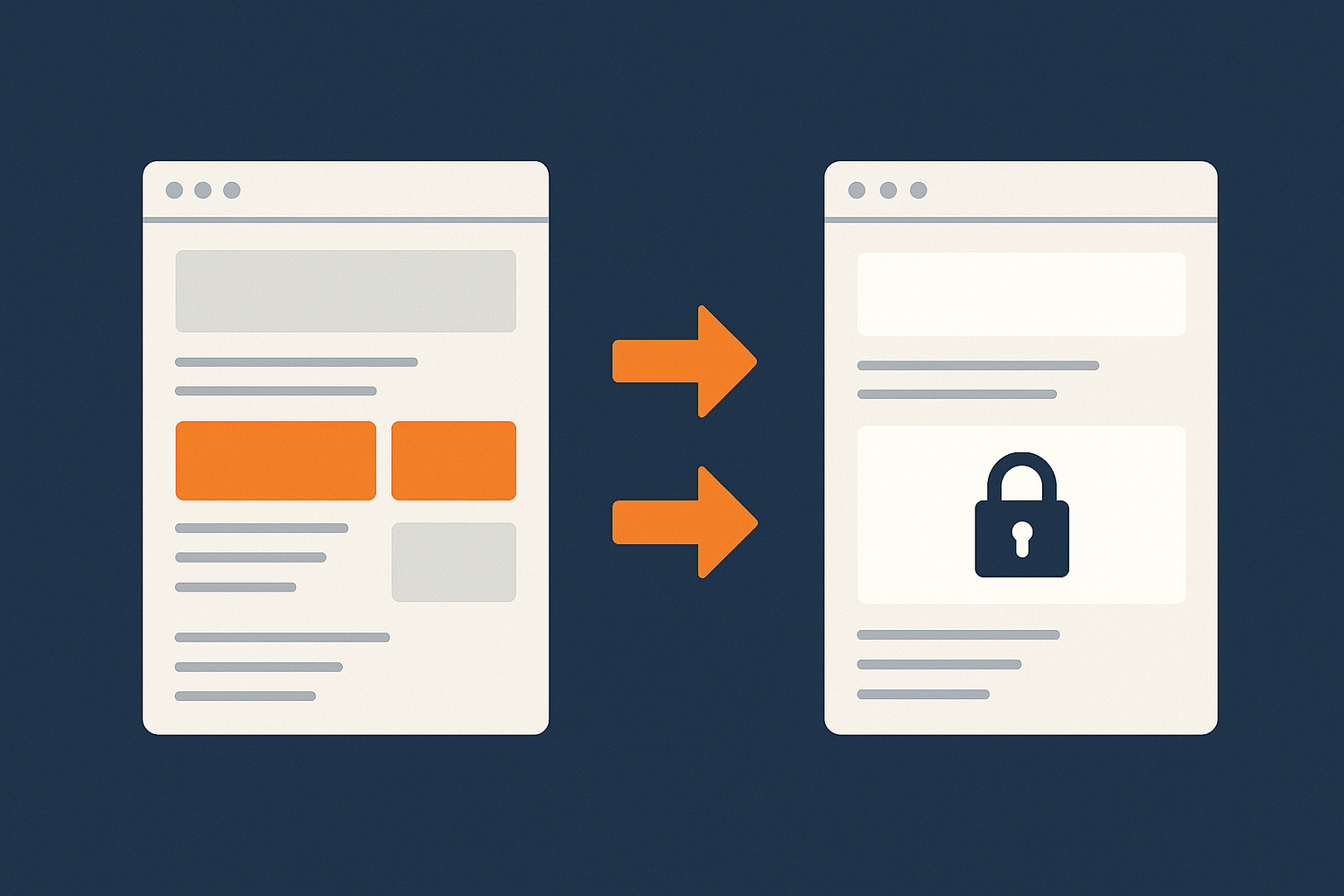 Visual representation of a WordPress page made of blocks, with some blocks marked as HTTP assets being updated to HTTPS to illustrate mixed content cleanup.