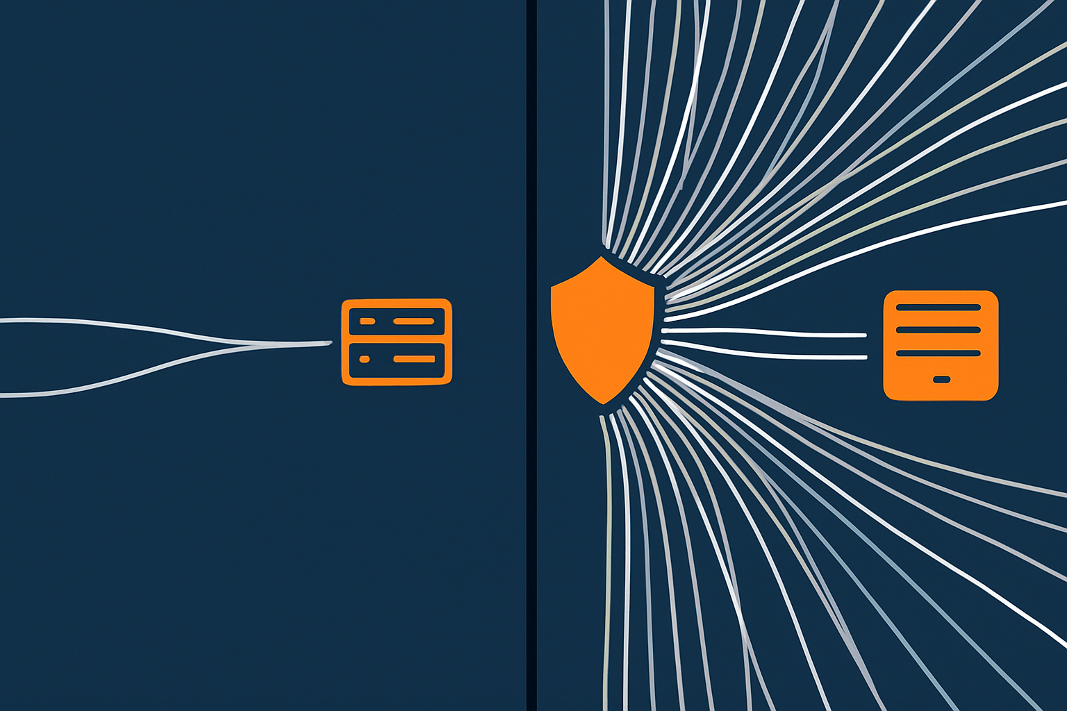 Side‑by‑side visualisation of normal web traffic versus a DDoS flood and how edge filtering blocks the abusive traffic before it reaches the application.