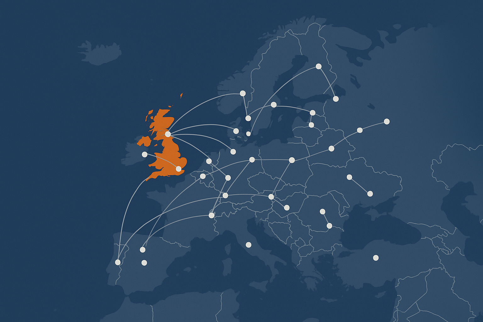 Stylised map highlighting UK users connecting to nearby data centre or CDN edge locations versus distant storage regions, to show how region choice affects latency.