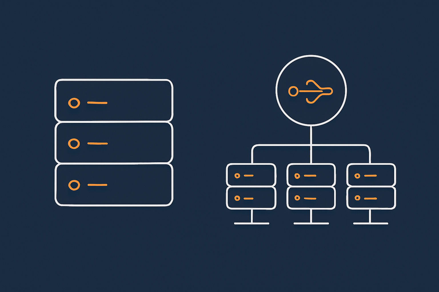 Side by side abstract diagrams comparing a single larger server with a multi server architecture, helping readers see how scaling options change as traffic grows.