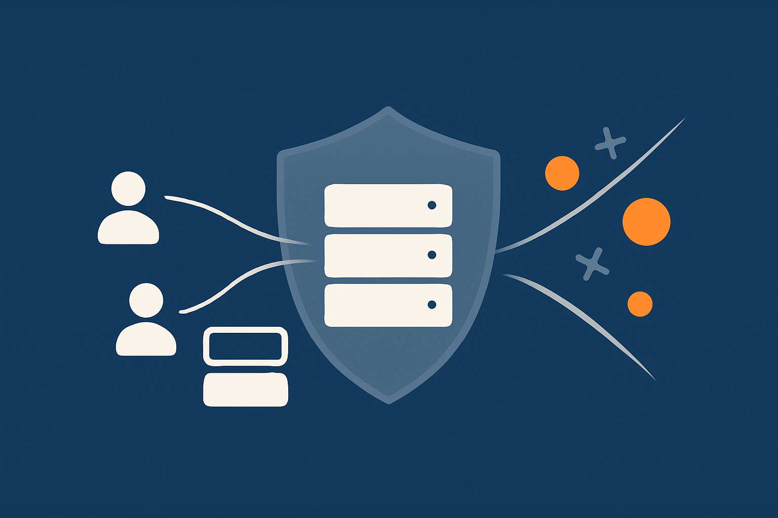 An illustration showing good human traffic being served quickly from a caching layer while a shield blocks a noisy cloud of bad bots before they reach the origin server.
