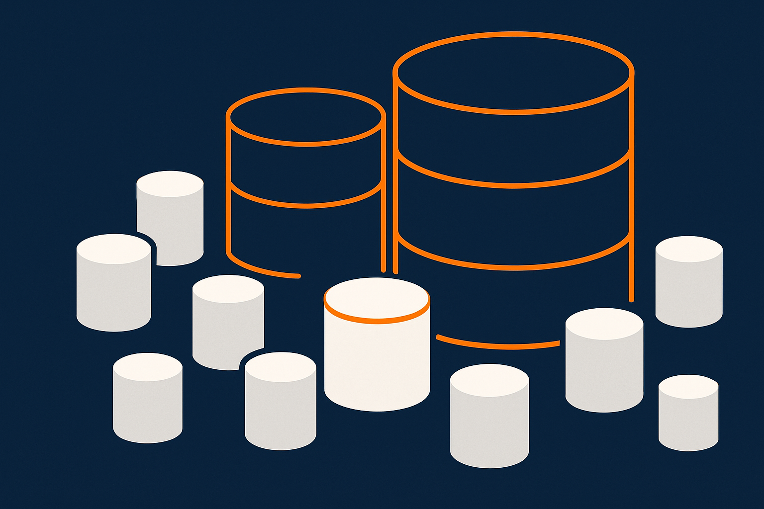 Visual concept of a database with a few oversized tables highlighted, representing finding the main sources of bloat before cleaning.
