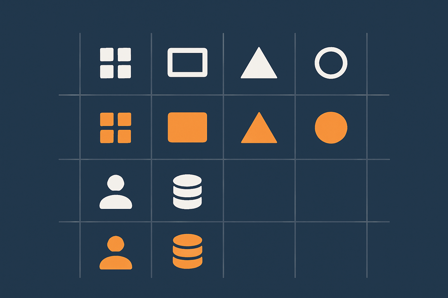 A conceptual grid or matrix illustration representing different responsibility areas (infrastructure, platform, application, data, users) against parties (host vs customer), to visually support the idea of building a shared responsibility matrix.