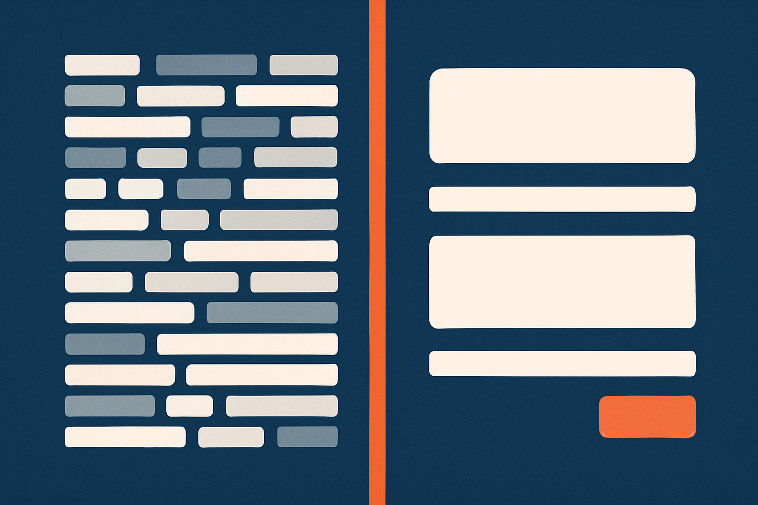 Side‑by‑side abstract comparison of a cluttered WooCommerce checkout full of blocks and elements against a clean, streamlined checkout with fewer fields and distractions.