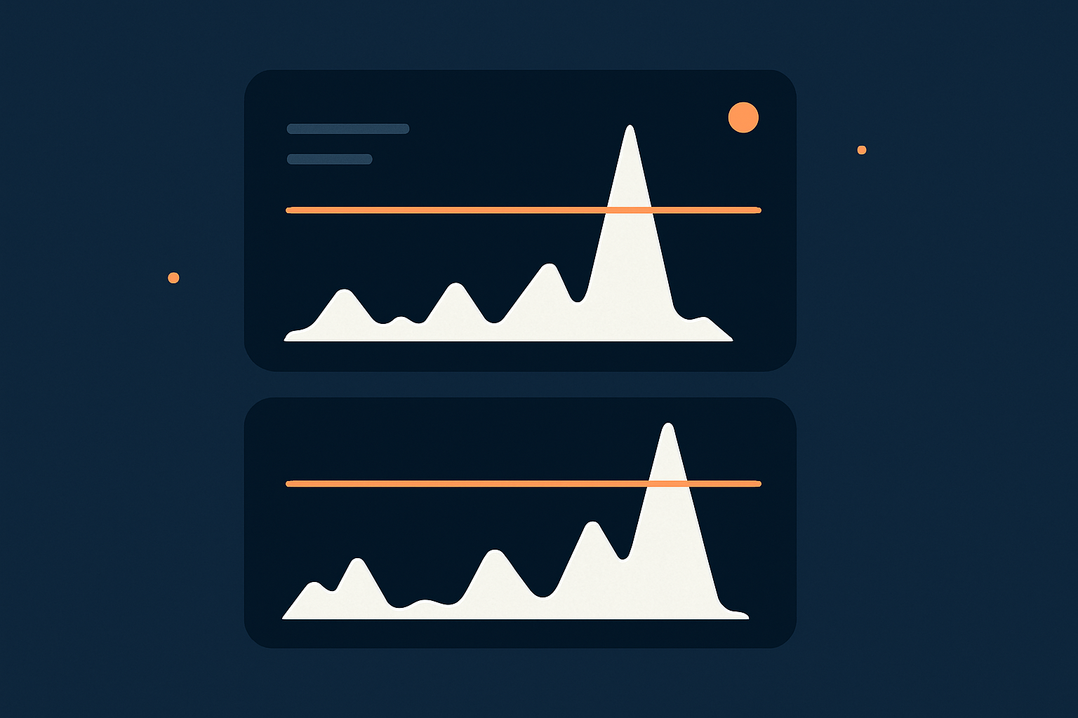 A simple visual of CPU and memory usage graphs over time, with highlighted areas where usage hits 100 percent, to help readers picture what a real resource bottleneck looks like.