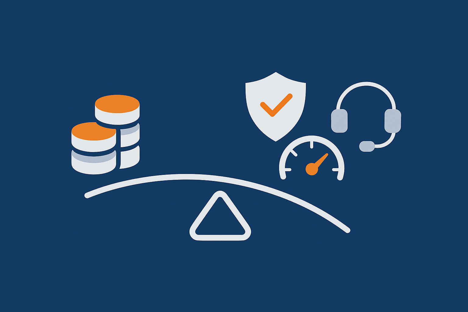 An abstract balance or curve visualising the trade off between hosting cost and B2B capabilities like performance, PCI awareness and support.