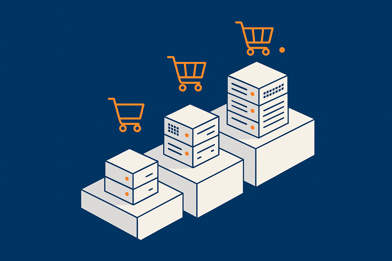 A stepped visual showing progression from shared hosting to VPS to virtual dedicated server as B2B order size and complexity grow.