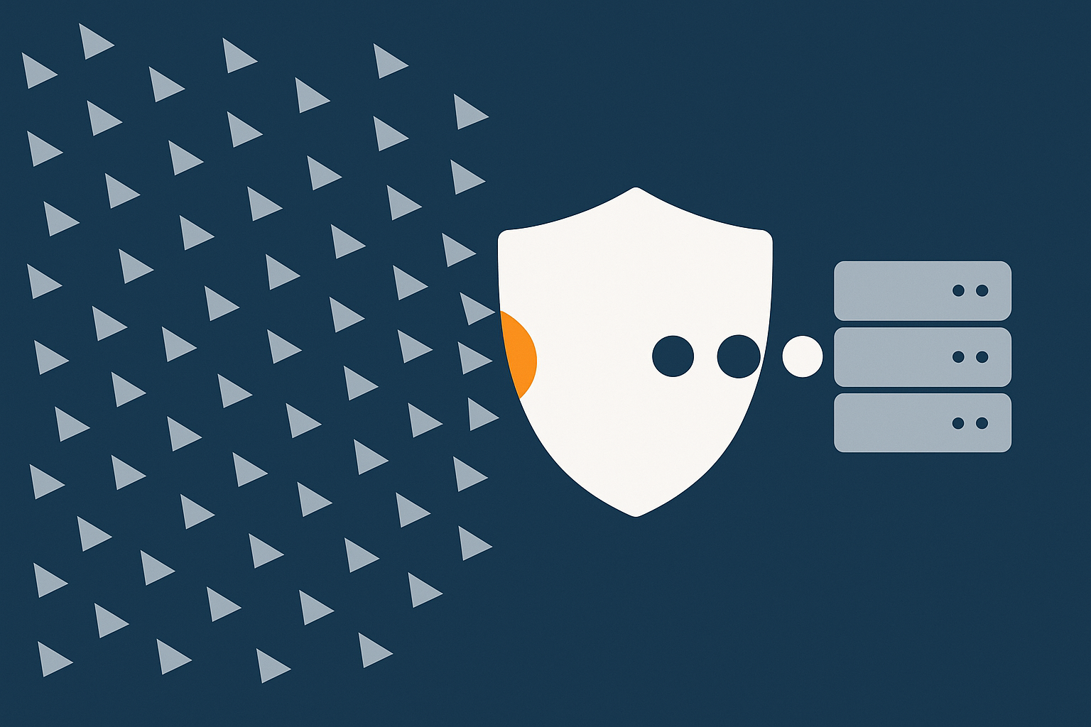 A stylised illustration of harmful bot traffic being filtered before it reaches the WooCommerce server, helping legitimate traffic and scheduled jobs flow smoothly.