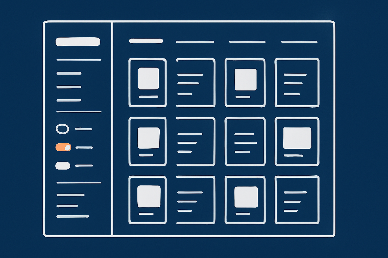 An abstract product listing page with a grid of products and a sidebar of filters, visually reinforcing the idea of structured, faceted filtering.