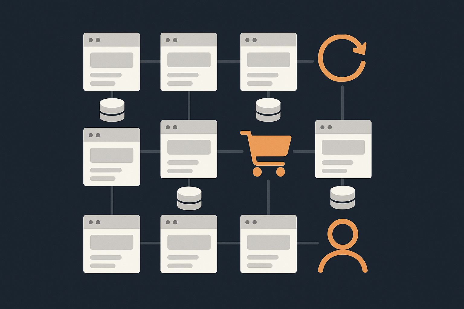 A conceptual graphic showing which WooCommerce pages can be cached and which must always be dynamic, using different colours or shapes to distinguish safe cached pages from sensitive areas like cart and checkout.