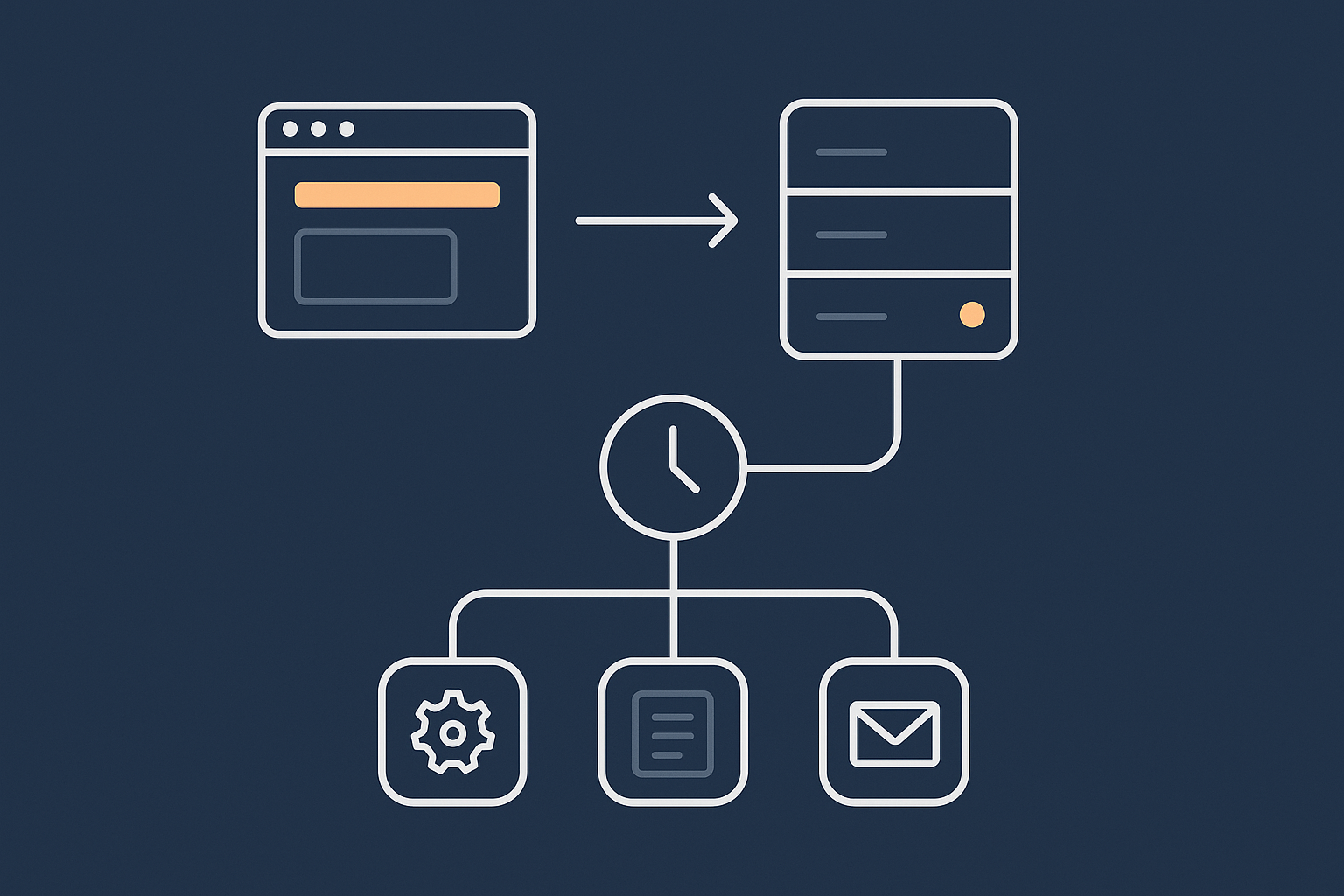 A simple flow diagram showing a visitor request hitting the web server, triggering wp-cron.php, and running scheduled tasks in the background, to visualise how WordPress cron ties to page views.
