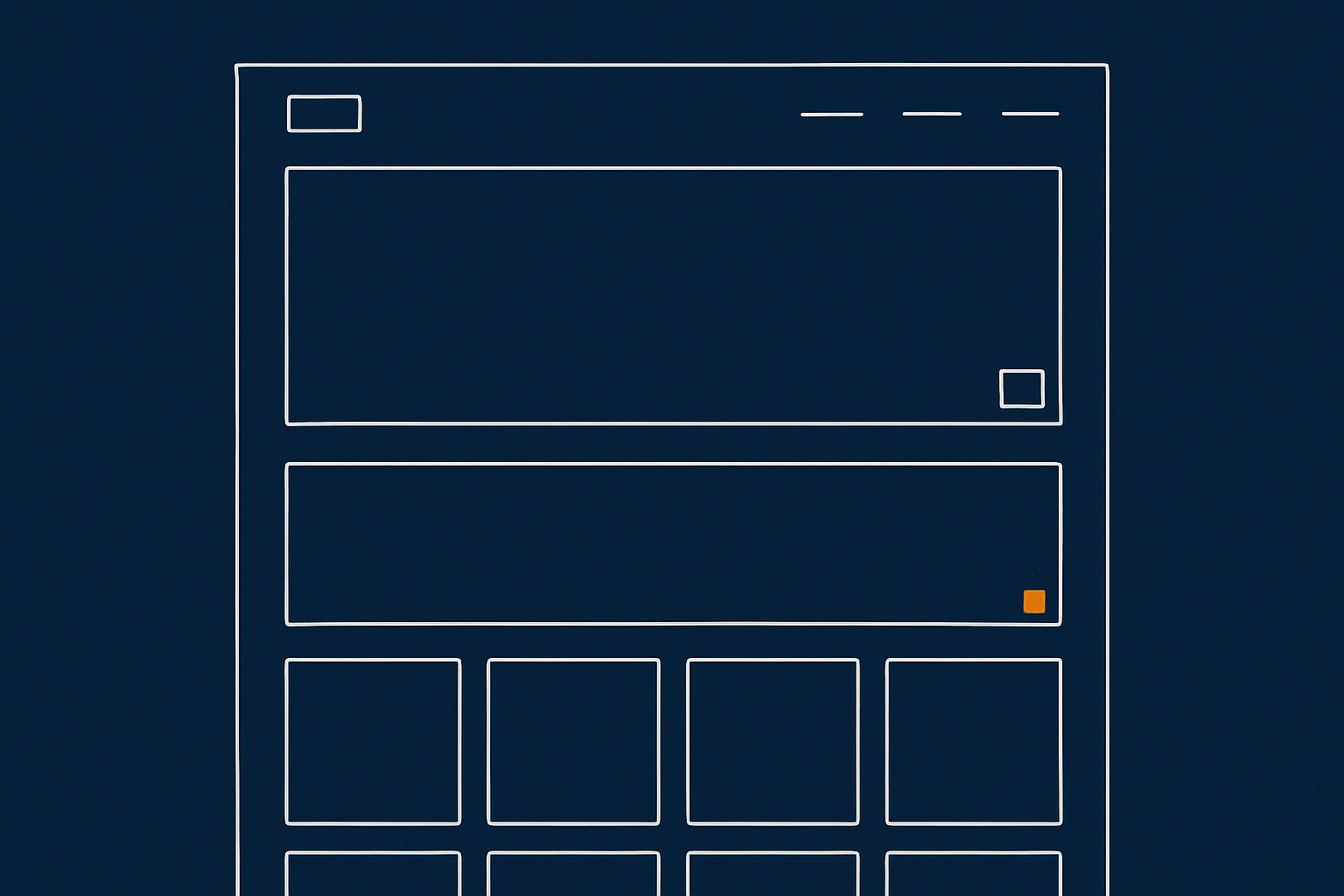An abstract layout sketch showing common website sections like a hero banner, content image and product grid with indicative pixel widths, to visually explain why different areas need different image sizes.