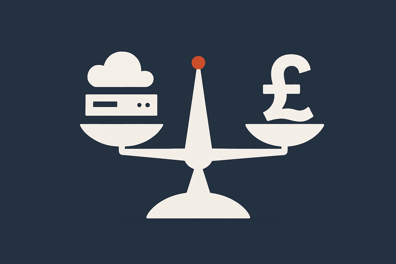 Visual metaphor of balancing cost vs capacity, showing a scale with hosting resources on one side and budget on the other, to support the idea of not overspending on peak readiness.